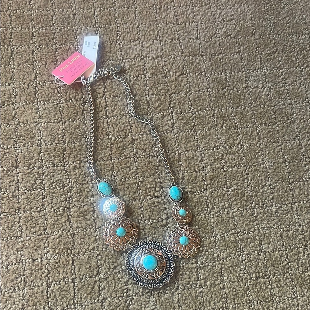 Charming Charlie Silver and Blue Necklace with Turquoise Pendants